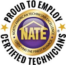 Proud to Employ Certified Technicians NATE logo.